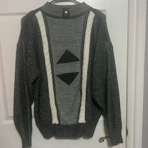 🔥🔥Vintage ANTHONYS “Coogi Style” Textured Sweater Acrylic & Suede Leather Sz L